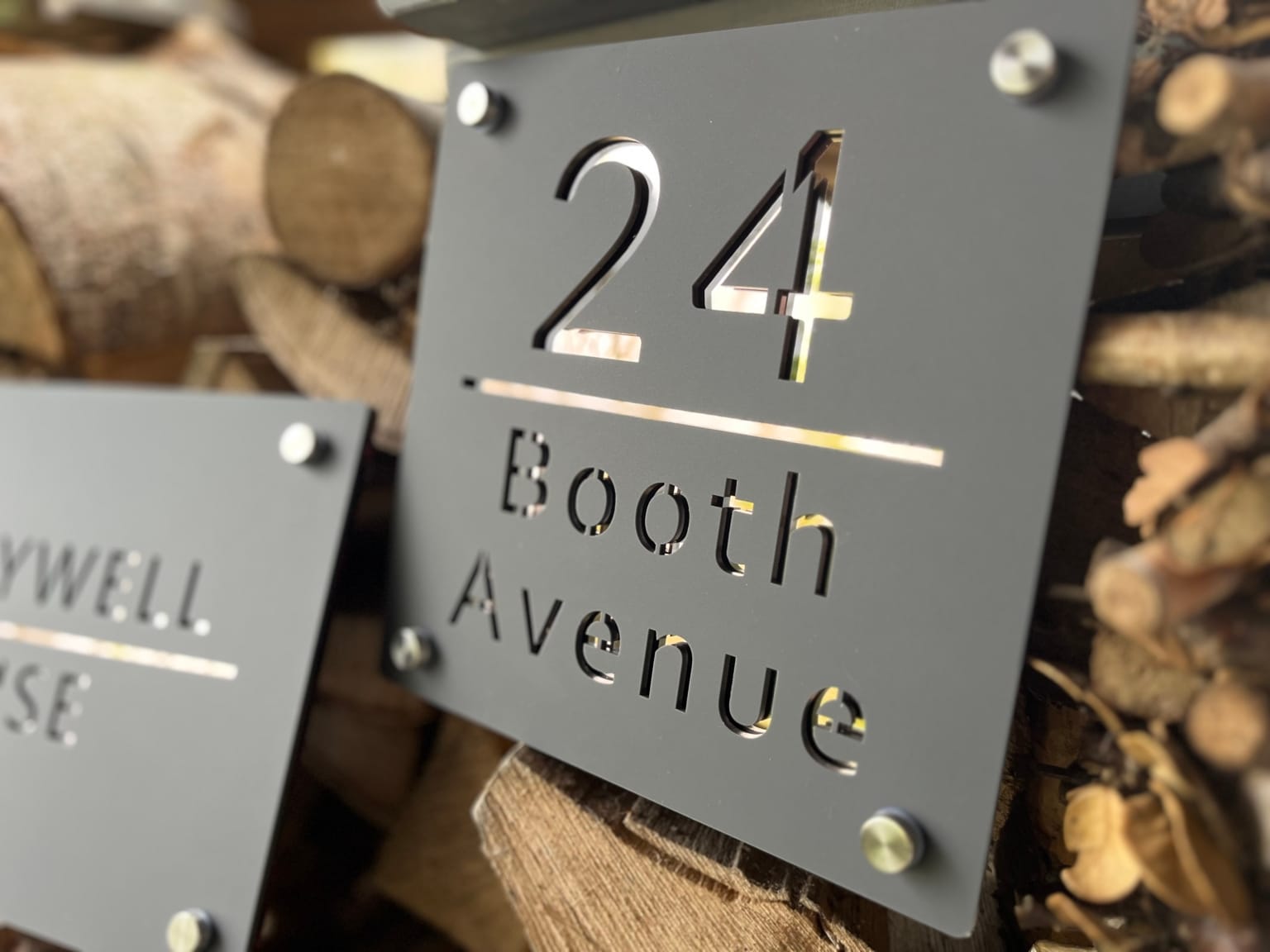 Laser Cut House / Door Signs Numbers with Reflective Backing. Supplied with Stand off Brackets. 200mm x200mm