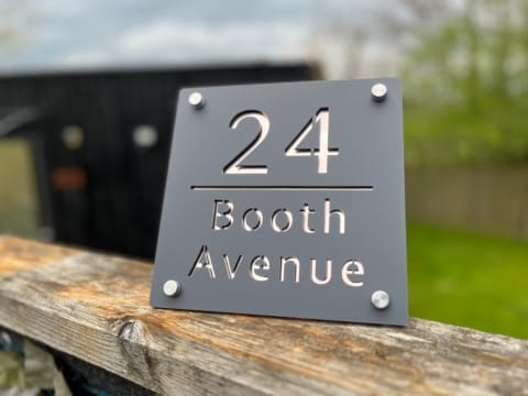Laser Cut House / Door Signs Numbers with Reflective Backing. Supplied with Stand off Brackets. 200mm x200mm