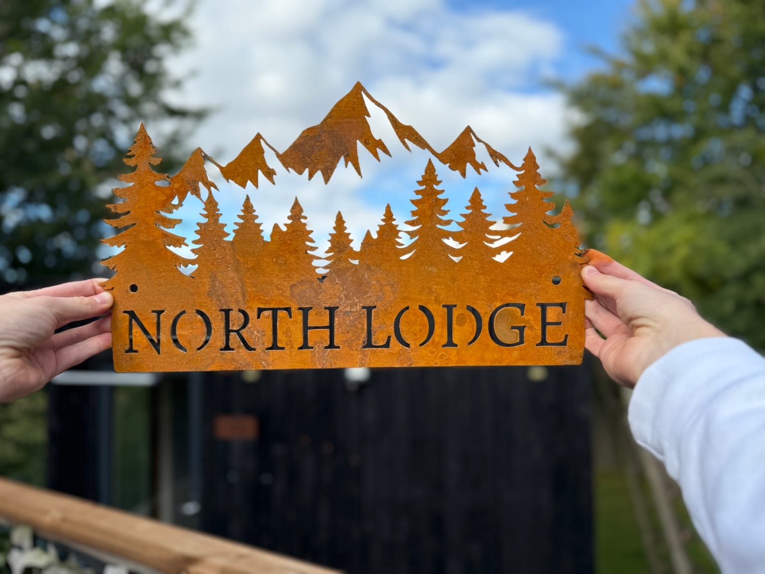 Corten Steel Sign Mountain Forest scene , various sizes available and bespoke.