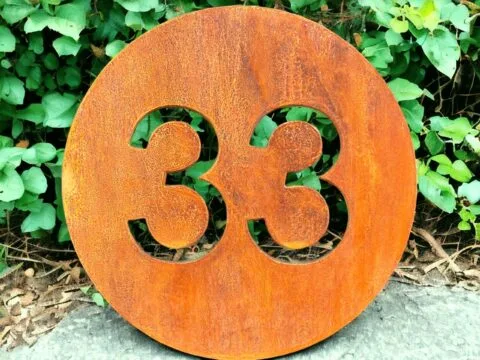 Large Round Corten Steel Rustic House Number for Gate Fence Wall or fence various sizes choose your text