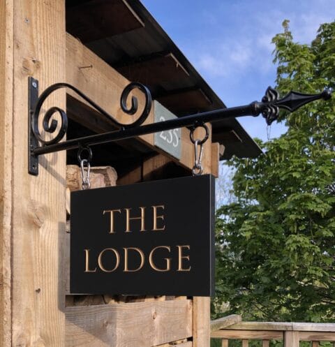 Hanging Slate House Sign with Wrought Iron Steel Bracket